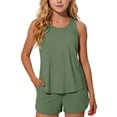 thumbnail image 1 of LJEFF Girls 2PC Tank & Shorts Set with Breast Pads, Drawstring Pocket Breathable Sleeveless Summer Beach Tankini Swimwear Army Green Size 10, 1 of 7