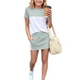 thumbnail image 1 of LJEFF Girls Color Block T-Shirt & Skort Set, Soft Elastic Waist Comfortable Short Sleeve Casual 2PC Outfit Green Size 24 Months, 1 of 9