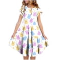 thumbnail image 1 of LJEFF Girls Dress with Pocket, Flowy Tiered Skirt Short Sleeves Easter Print Crew Neck Casual Dresses for Kids Multicolor Size 10-11 T, 1 of 5