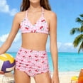 thumbnail image 1 of LJEFF Girls Halter Bikini Set with Skirted Bottom, Comfortable Breathable With Chest Cushion 3PC Summer Swimsuit Pink Size 10, 1 of 9