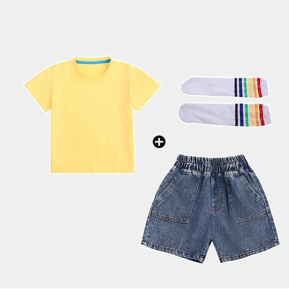 LJEFF Girls Paperbag Waist Denim Shorts, Buttons Pocketed Cuffed Hem High Waist Shorts for Kids Yellow Size 11 T