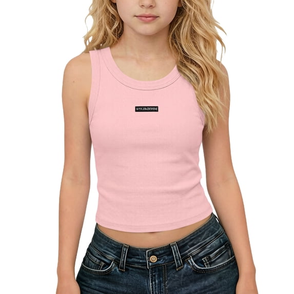 LJEFF Girls Ribbed Crop Tank Top, Sleeveless Breathable Soft Stretch Casual Summer Y2K Camisole for Kids Pink Size 6 Years
