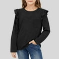 thumbnail image 1 of LJEFF Girls' Ruffled Top, Solid Color Spring and Fall Crew Neck Pockets Casual Shirt for Kids Black Size 5-6 T, 1 of 6