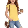 thumbnail image 1 of LJEFF Girls Short Sleeve Ruched T Shirts, Drawstring Casual Crew Neck Soft Summer Tops for Kids Yellow Size 10 T, 1 of 9