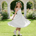 thumbnail image 1 of LJEFF Girls Spaghetti-Strap Dress, Pleated Lightweight Casual A-Line Flowy Vintage Party Midi Dress for Kids White Size 8, 1 of 10