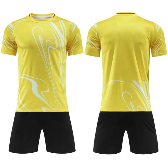 LJEFF Kids 2PC Soccer Uniform Set, Elastic Waist Quick Dry Summer Short Sleeve Boy Sports Outfit Yellow Size 16