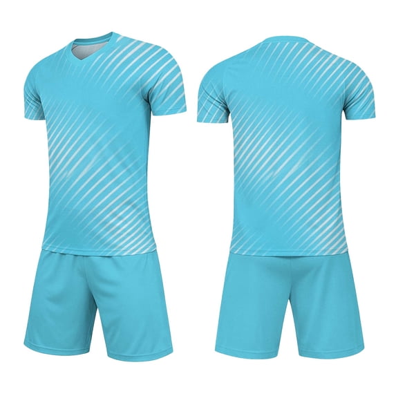 LJEFF Kids 2PC Soccer Uniform Set, Elastic Waist Short Sleeve Summer Quick Dry Boy Sports Outfit Blue Size 13 T