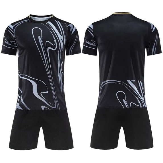 LJEFF Kids 2PC Soccer Uniform Set, Summer Elastic Waist Quick Dry Short Sleeve Boy Sports Outfit Black Size 16