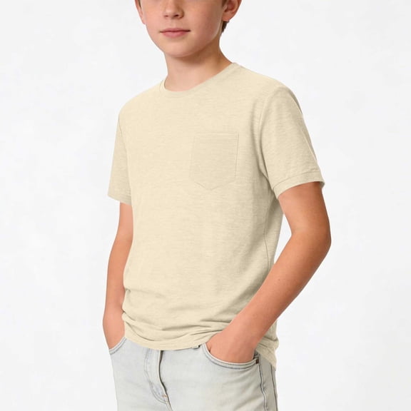 LJEFF Kids Boys Short Sleeve Pocket T-Shirt, Cotton Breathable Crew Neck Soft Casual Basic Tee for Kids Beige Size 6 Yres
