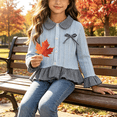 thumbnail image 1 of LJEFF Little Girls Gingham Patchwork Cardigan, Button Cable Knit Ruffle Bow Lapel Kids Sweater Gray Size 6-7, 1 of 9