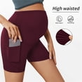 thumbnail image 1 of LJEFF Maternity Yoga Shorts with Pockets, Summer High Waist Stretch Tummy Control Workout Shorts Wine, 1 of 5
