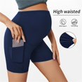thumbnail image 1 of LJEFF Maternity Yoga Shorts with Pockets, Tummy Control High Waist Stretch Summer Workout Shorts Navy, 1 of 5
