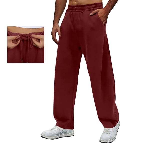 LJEFF Men Fashionable Sweatpants, Drawstring Solid Color Elastic Waist High-Waisted Casual Pants for Men Red