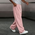 thumbnail image 1 of LJEFF Men Fashionable Sweatpants, Elastic Waist Drawstring Retro Solid Color Casual Pants for Men Pink, 1 of 8