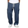 thumbnail image 1 of LJEFF Men Fashionable Sweatpants, Elastic Waist High-Waisted Solid Color Drawstring Casual Pants for Men Navy, 1 of 7