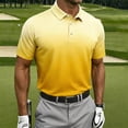thumbnail image 1 of LJEFF Men Gradient Printed Button Casual Short Sleeved Lapel Shirt, Yellow, 1 of 5