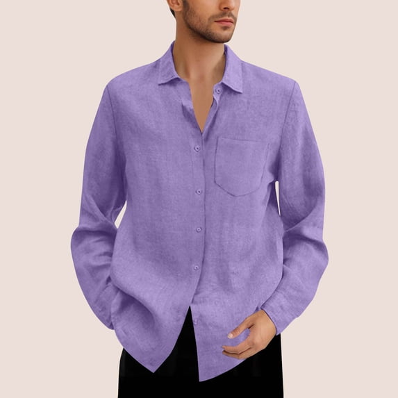 LJEFF Men Shirts Casual, Collared Solid Color Spring and Fall Pocket Shirts Long Sleeve for Men Pink