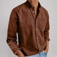 thumbnail image 1 of LJEFF Men Shirts Casual, Pocket Business Collared Solid Color Shirts Long Sleeve for Men Brown, 1 of 1