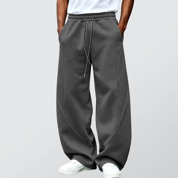 LJEFF Men Wide Leg Baggy Casual Pants, Soft Pocket Elastic Waist Breathable Outdoor Gift Trousers Dark Gray