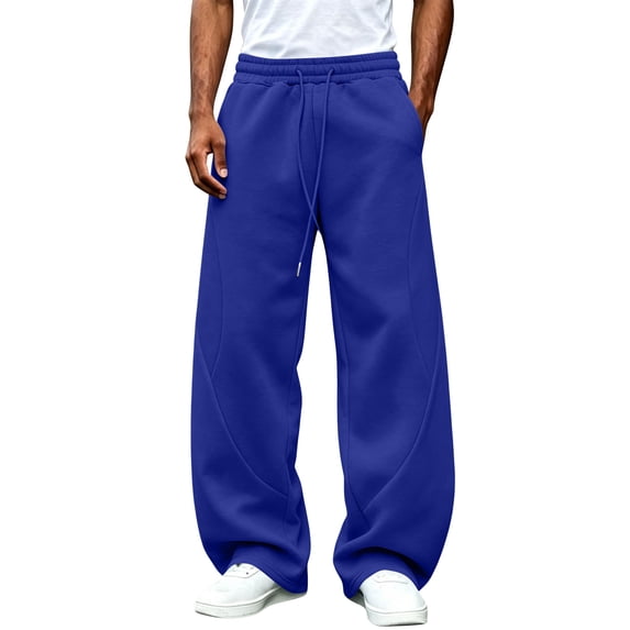 LJEFF Men Wide Leg Baggy Sweatpants, Elastic Waist Loose Soft Breathable Casual Trousers Gift Blue