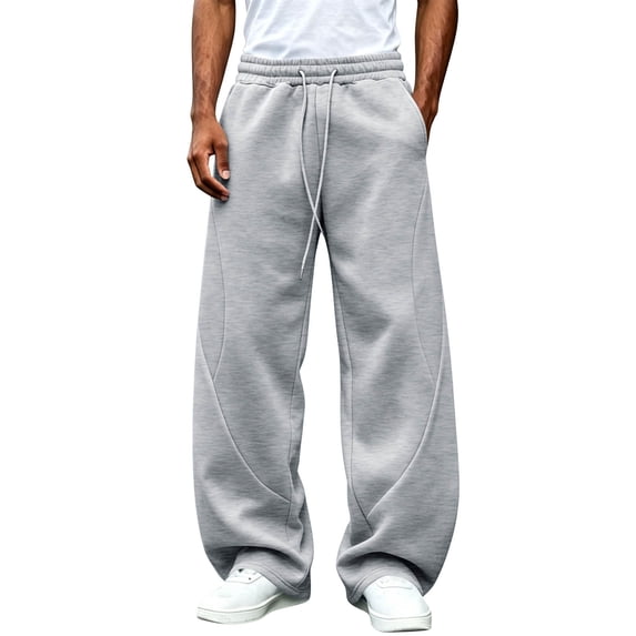 LJEFF Men Wide Leg Baggy Sweatpants, Elastic Waist Soft Breathable Loose Casual Trousers Gift Gray