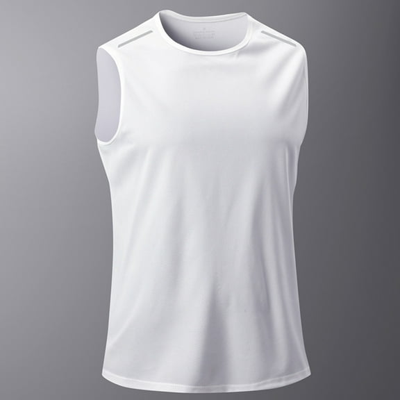 LJEFF Men's Athletic Shirt, Moisture Wicking Regular fit Solid color Round Neck Gym Tank Tops for Men White