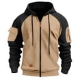 thumbnail image 1 of LJEFF Men's Hooded Sweatshirt, Color-Blocked Workwear Arm Pocket Spring and Fall Men Casual Hoodie Khaki, 1 of 5
