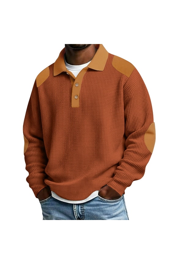 Men's Sweatshirts, Spring and Fall Color-Blocked Waffle Weave Retro Casual Men Casual Hoodie Orange