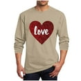 thumbnail image 1 of LJEFF Men's Valentine's Day Long-Sleeve Shirt, Crew Neck Regular Fit Casual Heart Print Men's Tees Khaki, 1 of 5