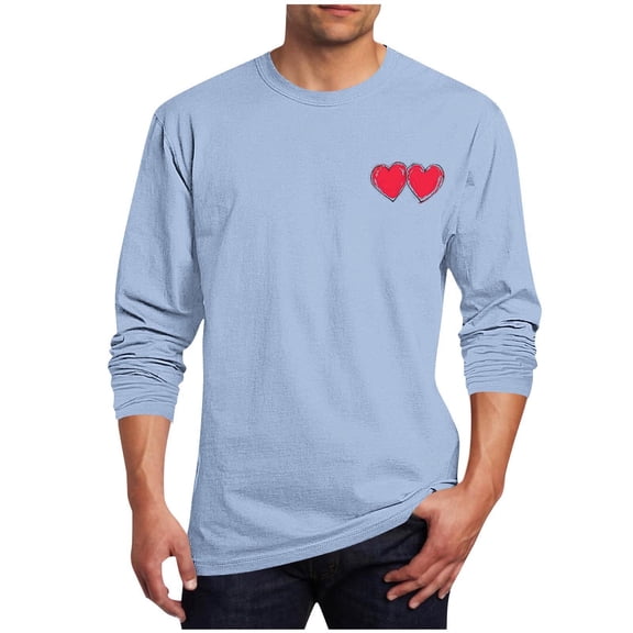 LJEFF Men's Valentine's Day Long-Sleeve Shirt, Oversize Casual Heart Print Crew Neck Pink