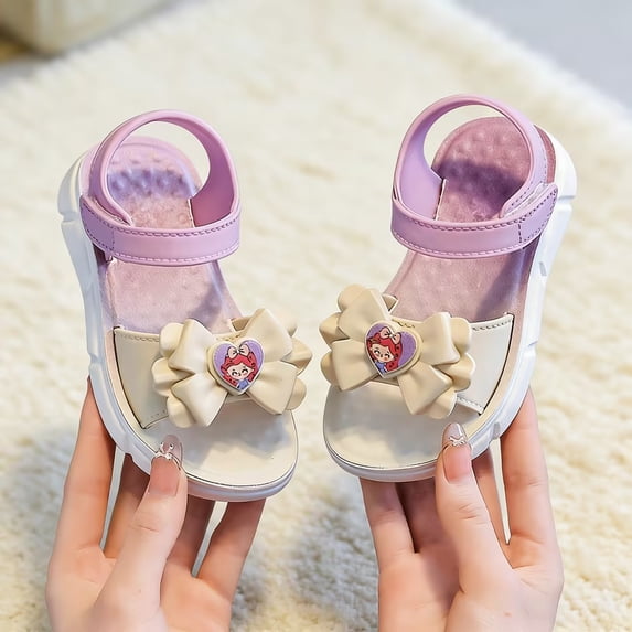 LJEFF Toddler Girls Bow Sandals, Breathable Lightweight Non-Slip Cute Comfy Open-Toe Summer Shoes for Girls Purple Size 9