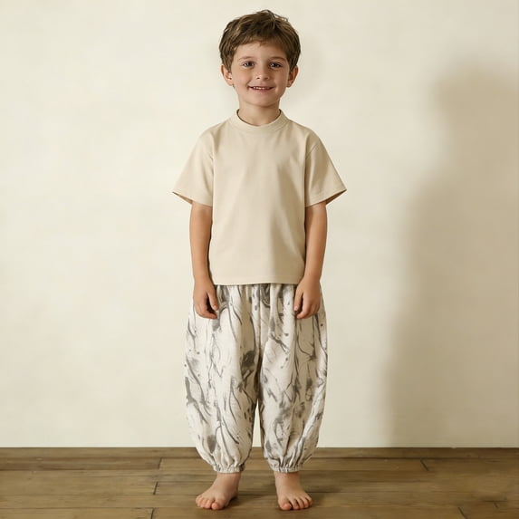 LJEFF Toddler Tie-Dye Harem Pants, Comfy Elastic Waist Breathable Baggy Summer Cotton Pants for Girls and Boys White Size 3 T