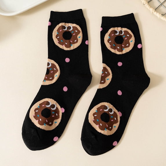 LJEFF Women's Cute Crew Socks, Spring and Fall 3D Donut Design Cotton Breathable Casual Socks Black