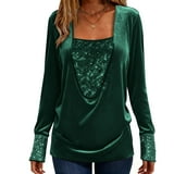 LJEFF Women's Velvet Blouses, Spring and Fall Long sleeve Square Neck ...