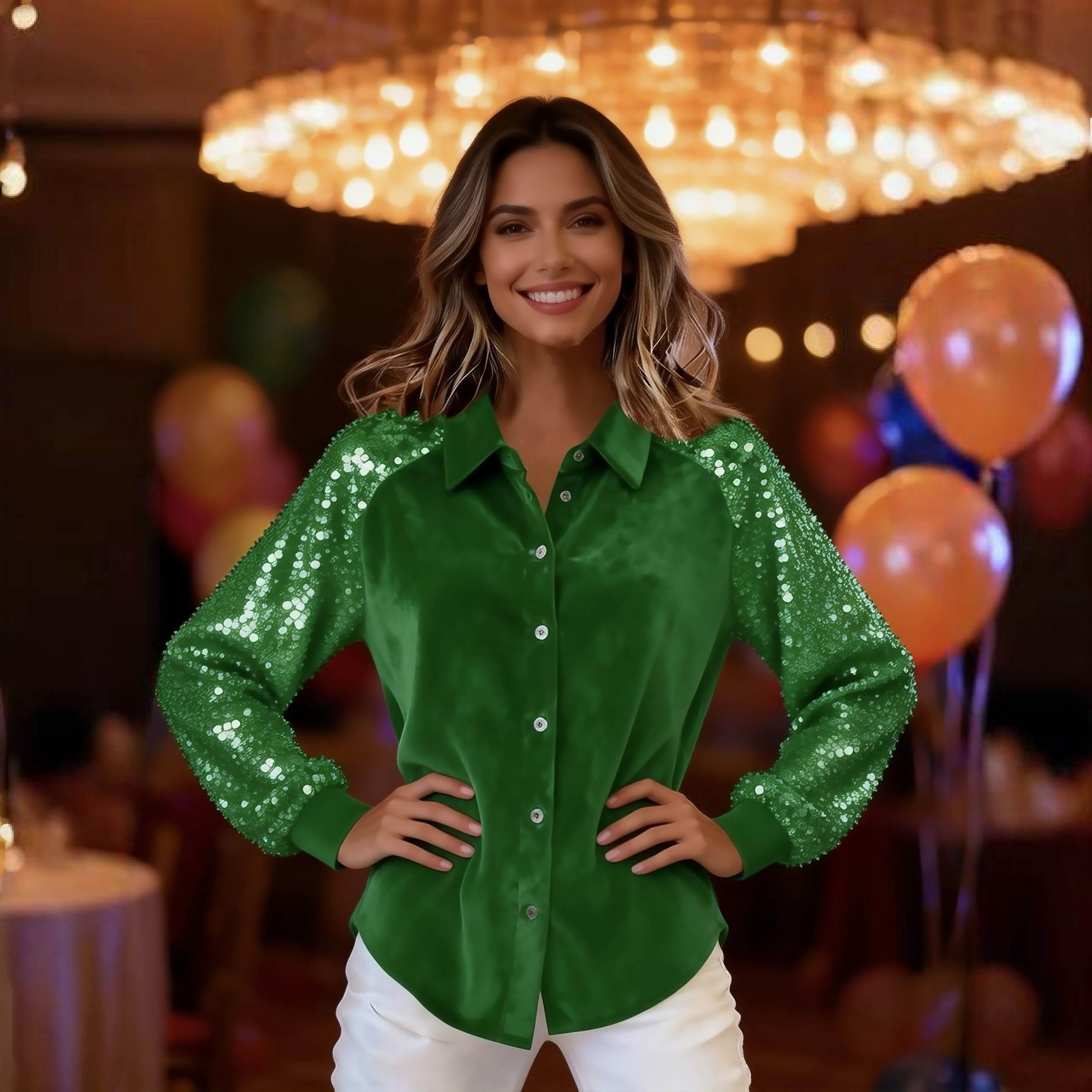 LJEFF Women's Velvet Button Blouses, Collared Spring and Fall Sequin ...