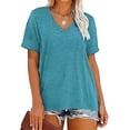 thumbnail image 1 of LJEFF Womens Plus Size V Neck Cotton T-Shirts, Short Sleeve Solid Color Casual Loose Summer Tops Tee for Womens Navy, 1 of 6