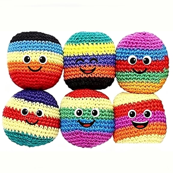 LJMsdf 6pcs Smiley Face Crochet Footbags, Colorful Hacky Knitted Sack for Active Play & Outdoor Games