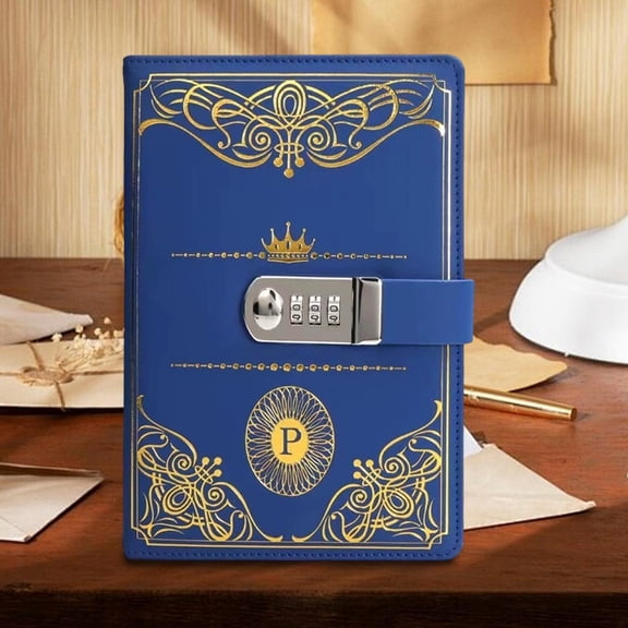 LJMsdf A5 Notebook With Lock, 8.66x5.91 Inch PU Leather Lined Journal with Vintage Gold Foil Patterns for Journaling, Planning and Note-taking