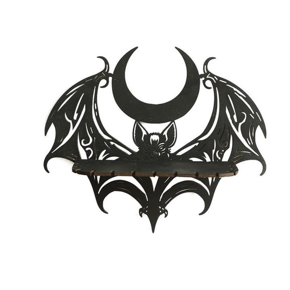 LJMsdf Black Wooden Bat Wall Shelf with Moon Design, 11.81" x 10.03" Halloween Floating Display Rack