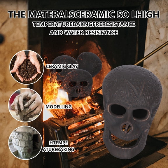 LJMsdf Fireproof Skull Head Prop for Firepit, Ceramic Look Halloween Skeleton Decor, 5.51" H for Bonfire, Fireplace & Stove