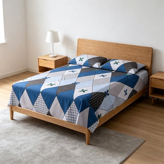 LJMsdf Geometric Patterned Flat Sheet, Polyester Breathable Bed Cover, Stain Resistant Easy Clean Bed Sheet for Bedroom Home Use
