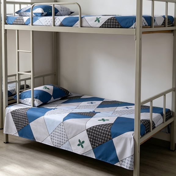 LJMsdf Geometric Patterned Flat Sheet, Polyester Breathable Bed Cover, Stain Resistant Easy Clean Bed Sheet for Bedroom Home Use
