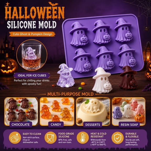 LJMsdf Halloween Silicone Mold, 6-Cavity Ghost Mold for Chocolate Candy Cake
