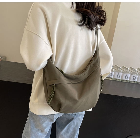 LJMsdf Minimalist Nylon Hobo Crossbody Bag, 14.96x13x3.54in Spacious Multi-Pocket Shoulder Bag with Adjustable Strap
