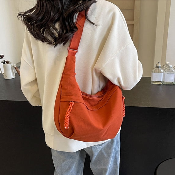 LJMsdf Minimalist Nylon Hobo Crossbody Bag, 14.96x13x3.54in Spacious Multi-Pocket Shoulder Bag with Adjustable Strap