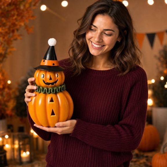 LJMsdf Resin Pumpkin Statue, Dual-use Halloween & Christmas Decor for Indoor Home Tabletop Display