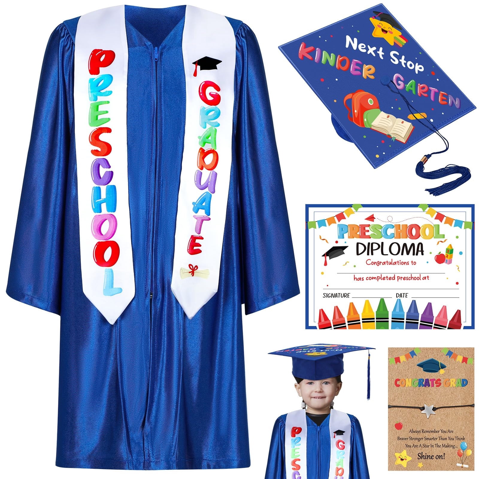LJMsdf Satin Graduation Attire Set, 2026 Tassel Cap & Stole with Certificate, 5 Sizes for Milestone Celebrations & Commemorative Events