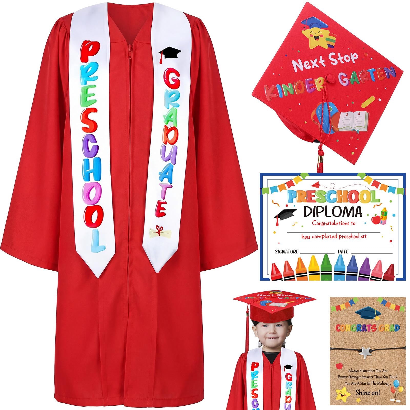 LJMsdf Satin Graduation Attire Set, 2026 Tassel Cap & Stole with Certificate, 5 Sizes for Milestone Celebrations & Commemorative Events