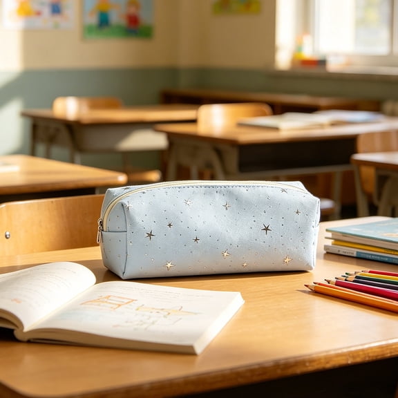 LJMsdf Star Canvas Pencil Case, Large Capacity Zippered Organizer, Multi-Use Storage Pouch for Office Travel
