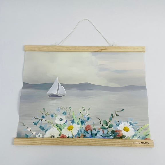 LJSKXMD Scroll Hanging Painting Canvas Scroll Art Painting Outdoor Landscape Sailboat Painting
